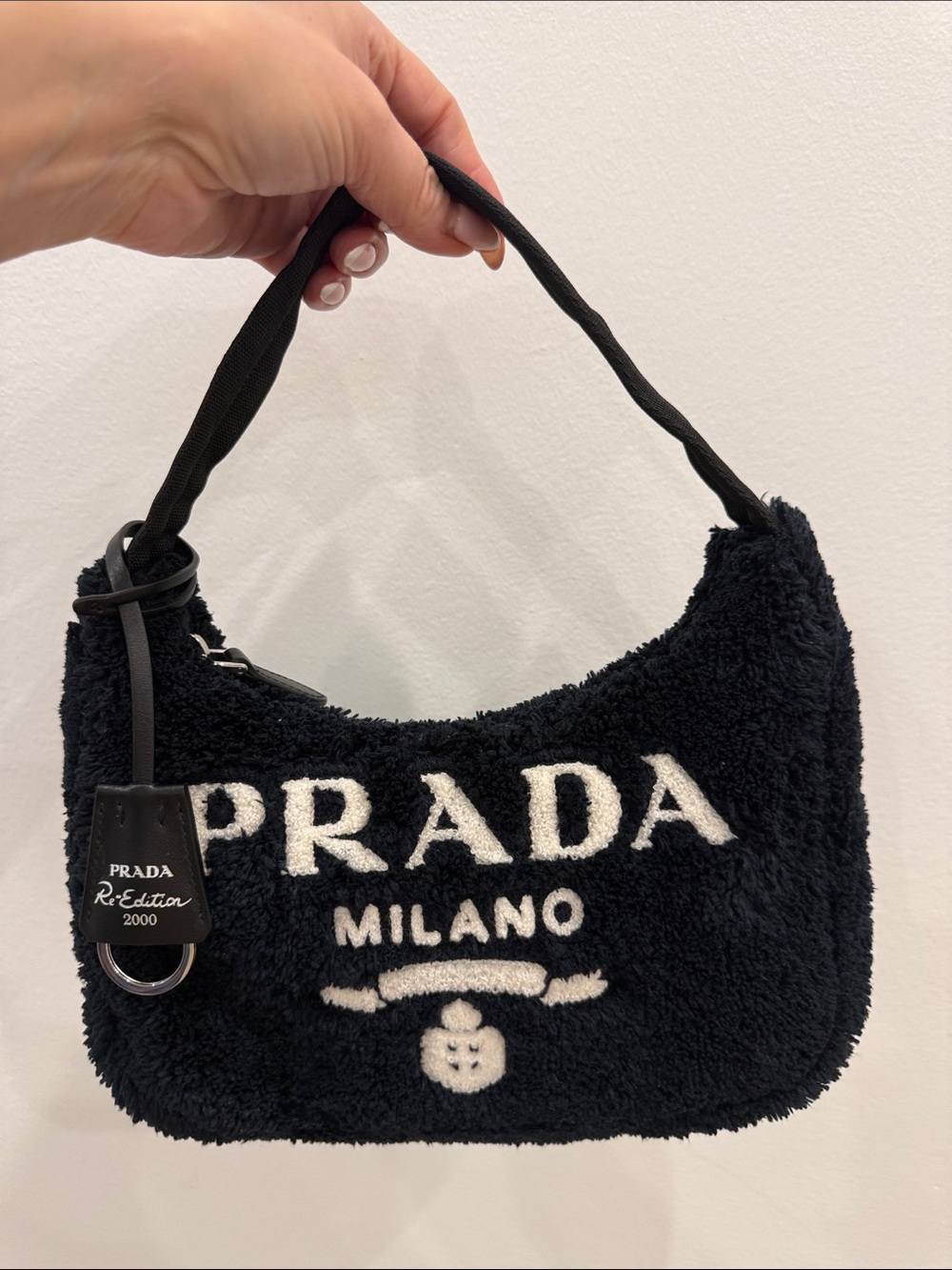 NEW Prada Terry Cloth Re-Edition 2000 Shoulder Bag Black Logo Tote Y2K Rare